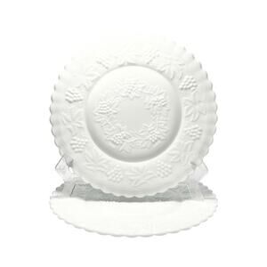 Imperial Glass “Grape” Pair of Large Milk Glass Dinner Plates 10 1/2” Marked